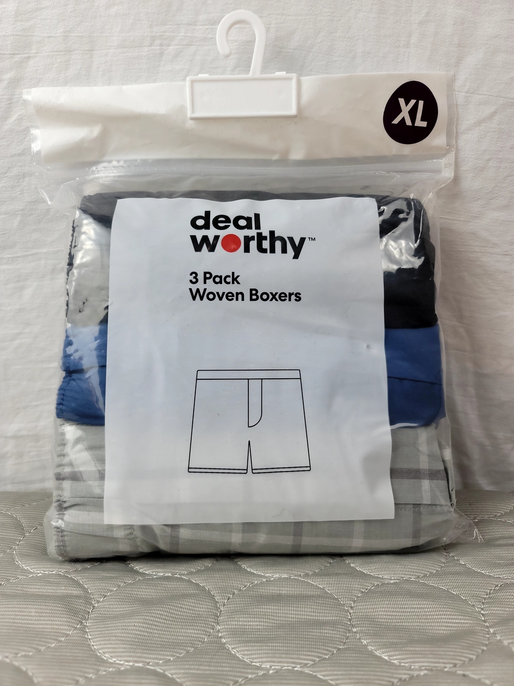 NWT Dealworthy Men's Woven Boxers 3-Pack Blue Black Gray Plaid Size XL